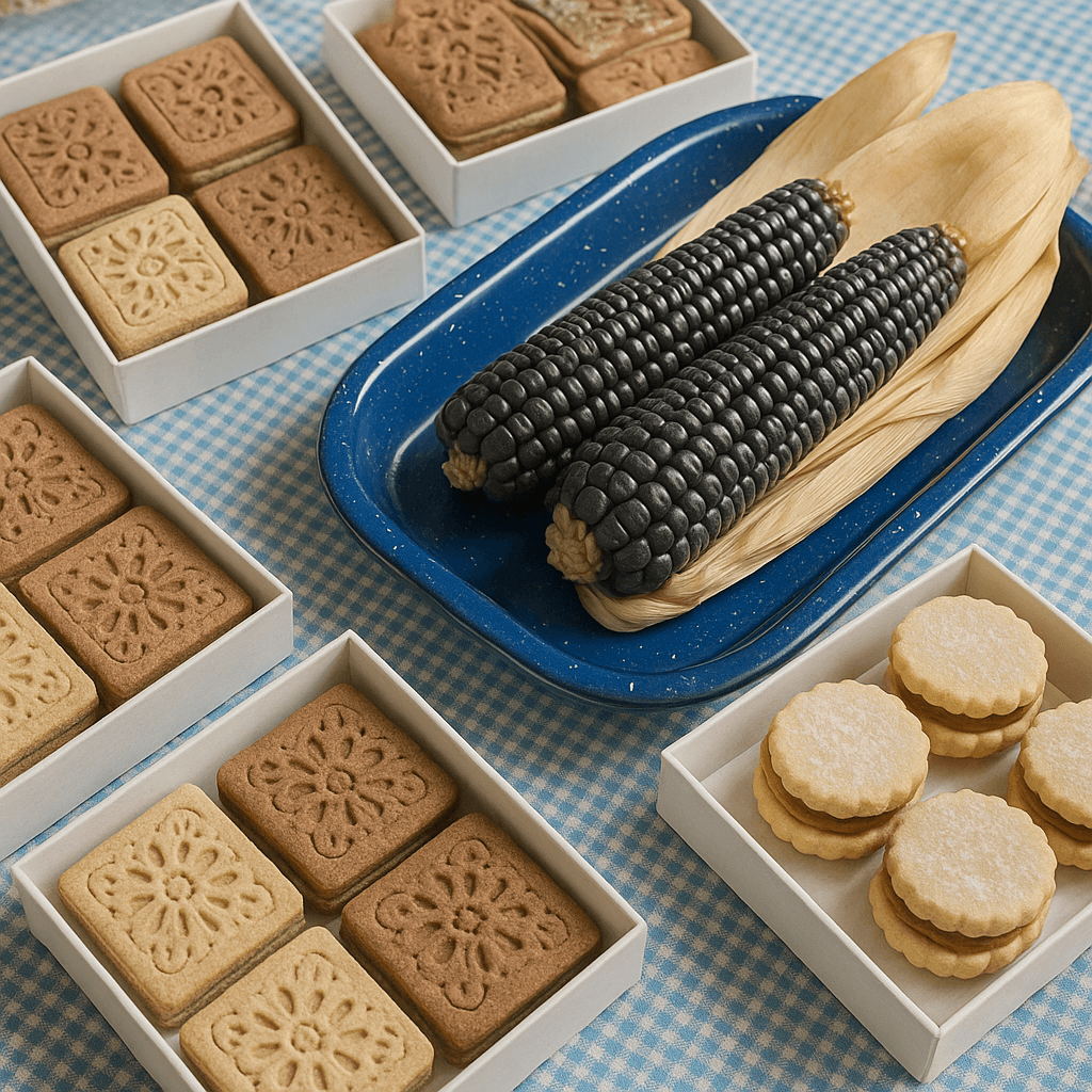 Maíz azul y galletas de Azulejos de Maíz